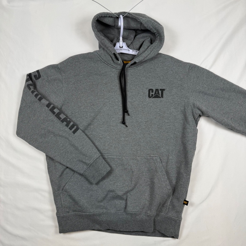 Caterpillar CAT Mens Large Heather Gray Graphic Logo Pullover Hoodie Workwear